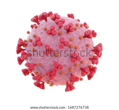 3D rendering of the coronavirus on a microscopic level isolated on white background. Microscope close-up of the covid-19 disease. 2019-nCoV virus view on microscope