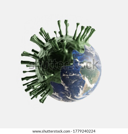 3D rendering of Coronavirus spread out all over the world. Virus invading the earth on white background. Elements of this Image Furnished by NASA