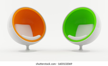 3D rendering of a couple of modern art deco ball chairs with a swivel base
