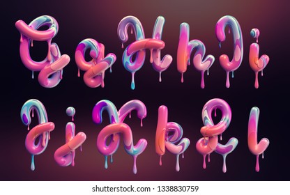 3d rendering of Cream alphabet, set of 3d letters with melted colorful shape.