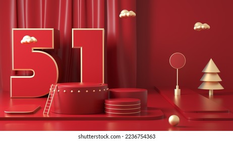 3D rendering creative picture of Chinese style product exhibition platform