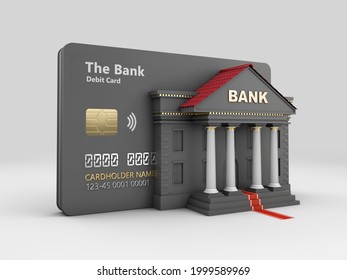 3d Rendering of Credit Card with Bank Building. clipping path included.