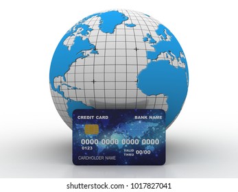 3d rendering Credit Card with globe