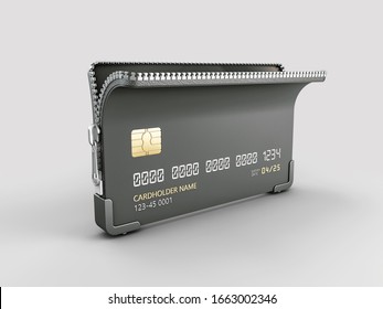 3d Rendering Of Credit Card With Zipper Clipping Path Included