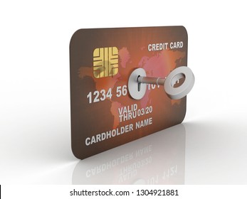 3d Rendering  Credit Or Debit Card Insert Key
