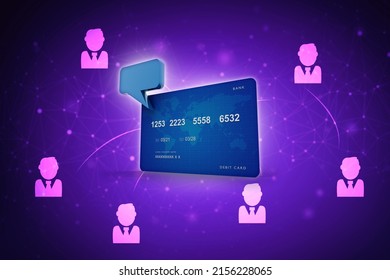 3d rendering  credit or debit card with speech bubble