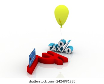 3d rendering  credit or debit card with indian rupee near tax connected balloon