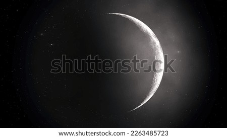 3d rendering  of crescent moon with star backgroud