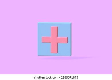 3D Rendering Of Cross Icon With Blue Bubble Square For Medical, First Aid, And Emergency Use.