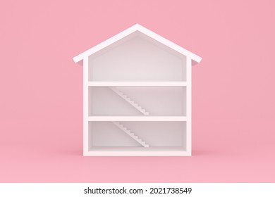 3d Rendering Of Cross Section House, Empty Room Isolated On Pink Background.