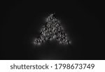 3d rendering of crowd of different people with flashlight in shape of symbol of navigation arrow up on dark background with shadows