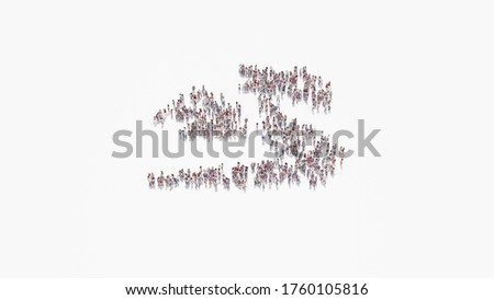 3d rendering of crowd of different people in shape of symbol of fairy tale fury on white background isolated