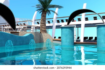 3D Rendering Of A Cruise Ship Pool Deck Exterior