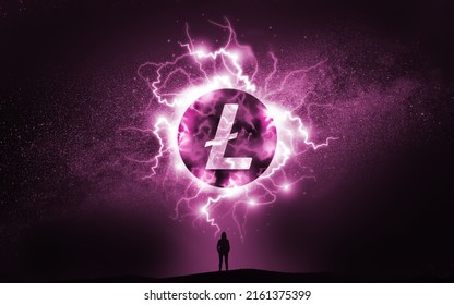 3D rendering cryptocurrency litecoin coin on colorful background, cryptocurrency concept 3D illustration