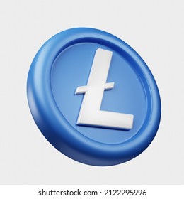 3d rendering cryptocurrency litecoin or ltc blue coin with cartoon style white background, good use for blockchain or cryptocurrency design theme