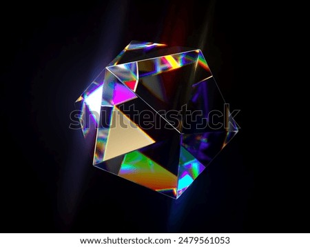 3d rendering, crystal isolated on black background. Faceted glass shapes.