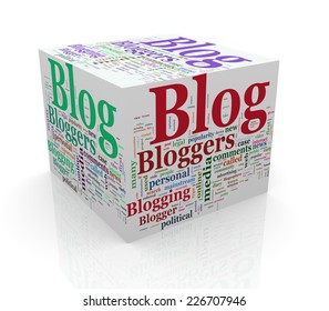 3d rendering of cube box of wordcloud word tags of blog