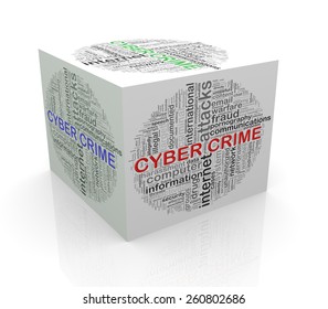 3d rendering of cube box of wordcloud word tags of cyber crime