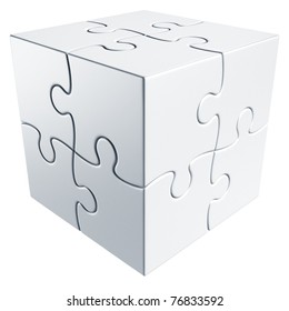 3d Rendering Of A Cube Made Of Puzzle Pieces