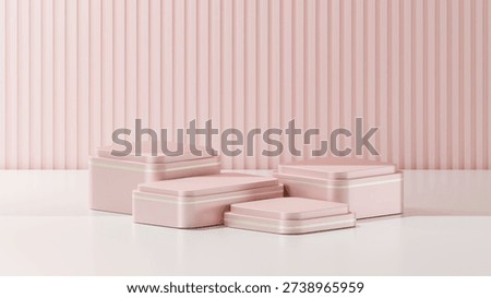 3D rendering of a cube shaped podiums with curved corners. 4 cube podiums with metallic Malibu shaders. Podium template for product replacement.