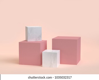 3d rendering cube-box marble minimal cream background