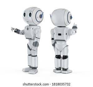 3d rendering cute artificial intelligence robot finger point with cartoon character 