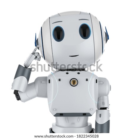 3d rendering cute artificial intelligence robot think isolated on white background