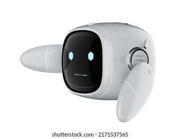 3d rendering cute assistant artificial intelligence robot no leg with cartoon character hand up isolated on white