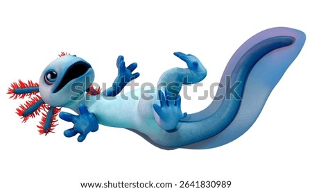 3D rendering of a cute blue toon axolotl isolated on white background