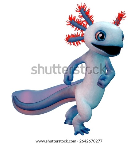 3D rendering of a cute blue toon axolotl isolated on white background