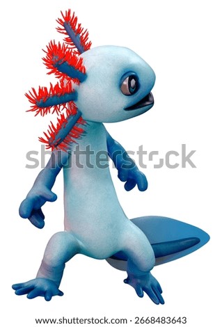 3D rendering of a cute blue toon axolotl isolated on white background