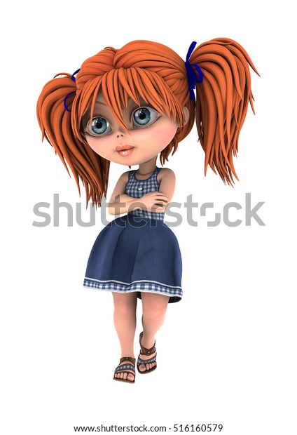 3d Rendering Cute Cartoon Little Girl Stock Illustration 516160579