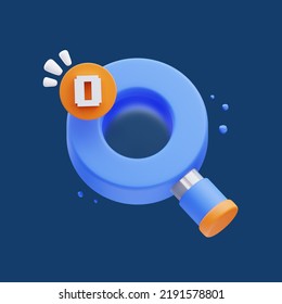 3d Rendering Of Cute Icon Illustration Magnifying Glass Search Not Found, Empty State