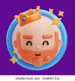 3d Rendering Cute Illustration Bald Dad Avatar Wearing A Crown, Father's Day