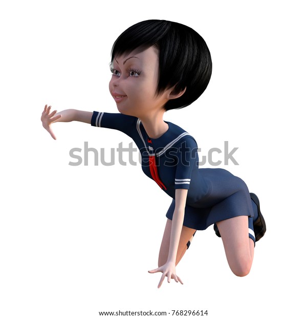 3d Rendering Cute Japanese Schoolgirl Isolated Stock Illustration 768296614