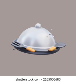 3d Rendering Of Cute Kitchen Utensil Serving Plate Icon Illustration