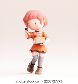 3D rendering cute little girl
