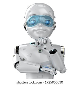 3d rendering cute robot or artificial intelligence robot with cartoon character thinking or analyze
