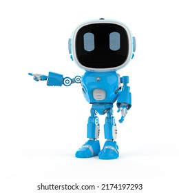 3d rendering cute and small artificial intelligence assistant robot with cartoon character finger point