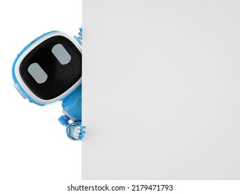 3d rendering cute and small artificial intelligence assistant robot with cartoon character hold white and empty note