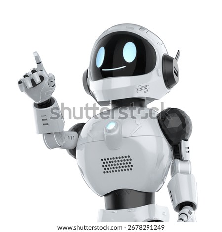 3d rendering cute and small artificial intelligence personal assistant robot finger point isolated on white background