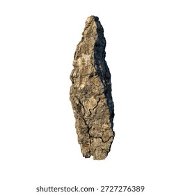 3d Rendering Cutout. Rugged vertical rock pillar with weathered surface and rich texture, suitable for geology and nature themes.