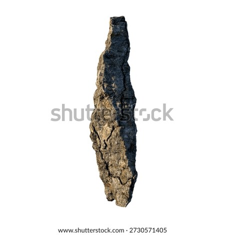 3d Rendering Cutout. Rugged vertical rock pillar with weathered surface and rich texture, suitable for geology and nature themes.