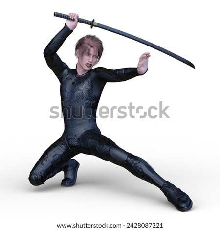 3D rendering of a cyber swordfighter