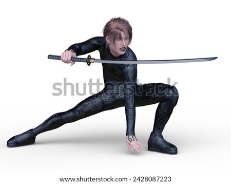 3D rendering of a cyber swordfighter