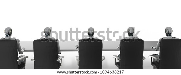 3d Rendering Cyborgs Sitting Row Seminar Stock Illustration 1094638217 ...