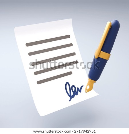 3D rendering dark blue pen signing a document
