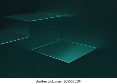 3D Rendering Dark Green Metal Cube For Futuristic Modern High Technology Advertising Abstract For Background