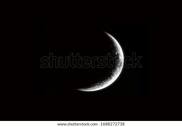 3D rendering of a\
 The dark side of the moon,blurred half moon in black sky picture,\
background material.