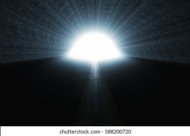 3d rendering of darken tunnel with light at the end of tunnel